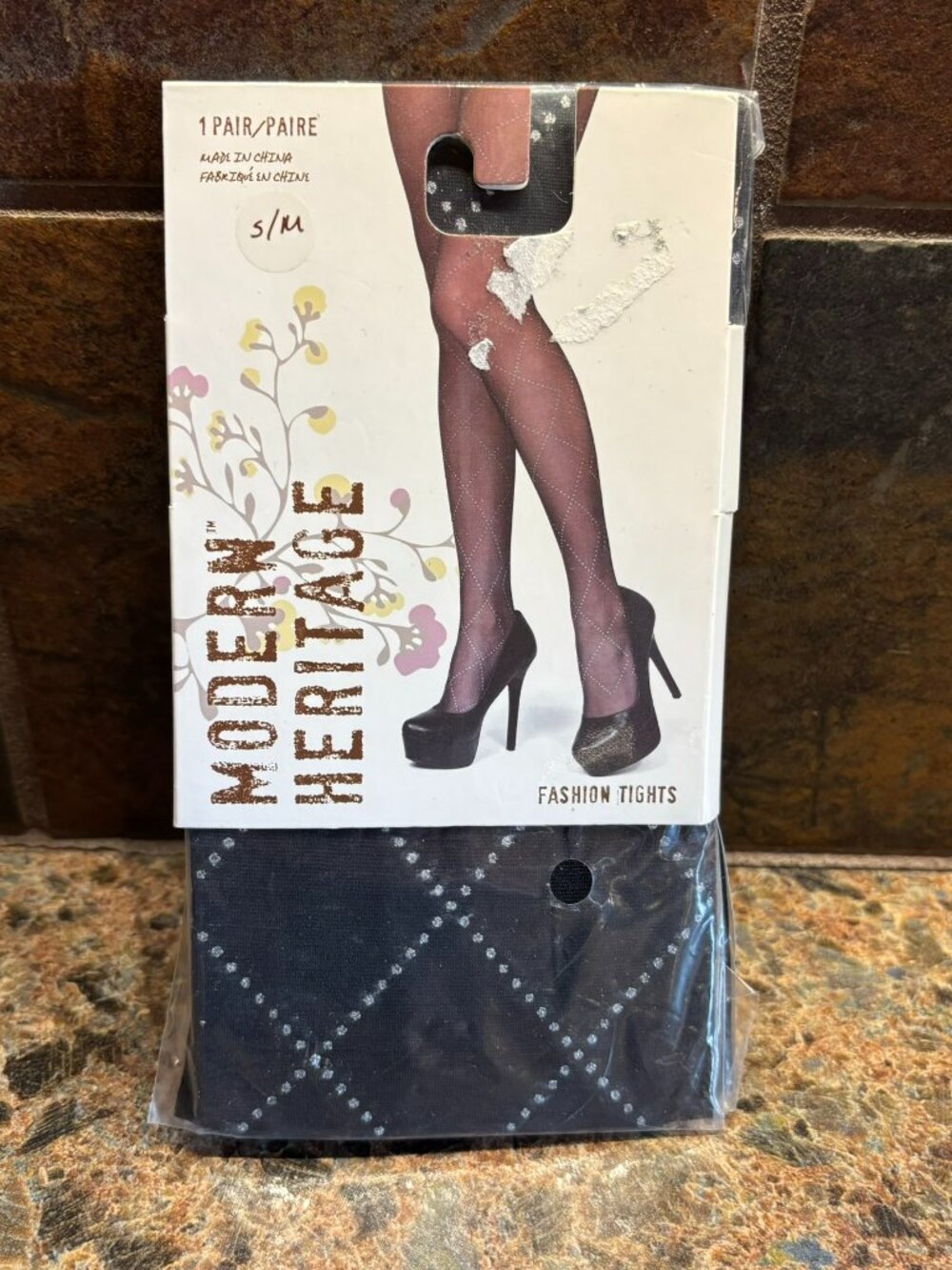 New Modern Heritage Fashion Tights S/M 31013 Black Silver Dot Diamond Pattern